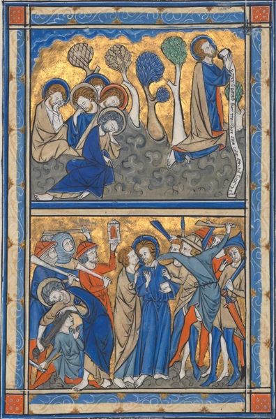Manuscript Leaf with the Agony in the Garden and Betrayal of Christ, from a Royal Psalter