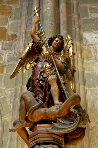 Sculpture of Archangel Michael fighting the devil, St. Vitus Cathedral, Prague